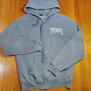Primus Band Zip Up Hoodie Gray Monkey Hat Graphic Fleece Pullover Size S 90s